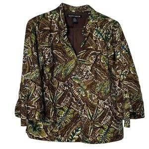Scott Taylor Jacket Silk Brown & Green Tropical Leaves Cruise Hawaii  Size XL